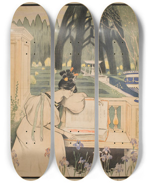 Triptych art skateboard deck of Santiago Rusiol Fulls De La Vida by Santiago Rusinol (1861-1931)