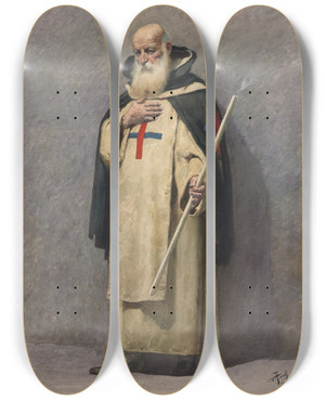 Triptych art skateboard deck of Giuseppe Aureli An Elderly Prieststanding by Giuseppe Aureli (1858-1929)