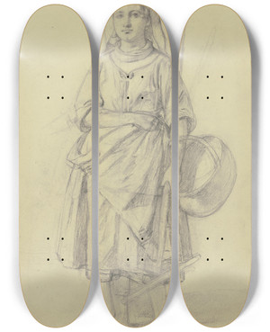 Triptych art skateboard deck of Jakob Becker Bauernmdchen Mit Rechen Und Korb_3 by Jakob Becker (1810-1872)