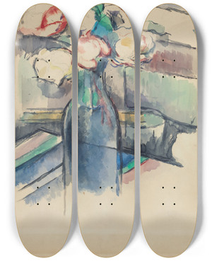 Triptych art skateboard deck of Paul Czanne Roses In A Bottle Recto by Paul Cezanne (1839-1906)