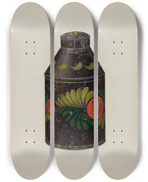 Triptych art skateboard deck of Charles Henning Toleware Tea Caddy_2 by Charles Henning