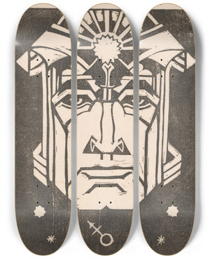 Triptych art skateboard deck of Henri Van Der Stok Mars by Henri van der Stok (1870-1946)
