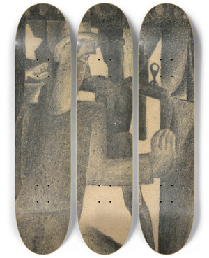 Triptych art skateboard deck of Frits Van Den Berghe In De Kroezel by Frits van den Berghe (1883-1939)