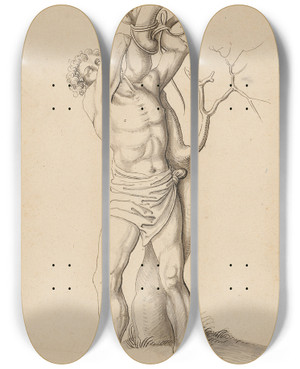 Triptych art skateboard deck of Jrg Schweiger An Einen Baum Gefesselter Mrtyrer by Jorg Schweiger (1470-1533)