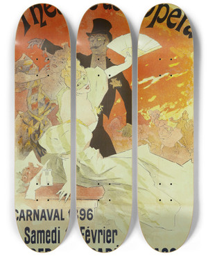 Triptych art skateboard deck of Jules Chret Thtre De Lopra by Jules Cheret (1836-1932)