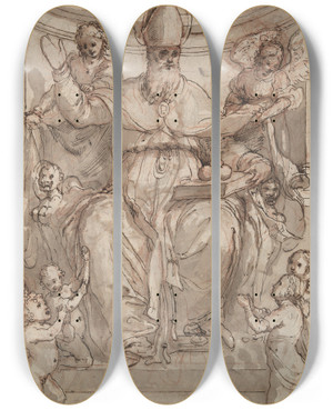 Triptych art skateboard deck of Andrea Lilio Saintnicholas by Andrea Lilio (1555-1642)