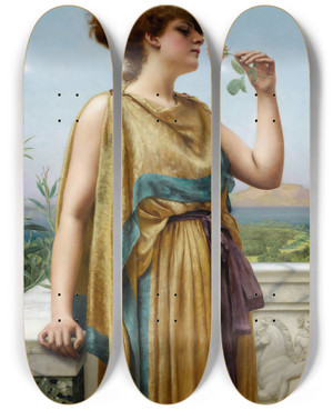 Triptych art skateboard deck of John William Godward The Fragrant Rose by John William Godward (1861-1922)