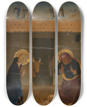 Triptych art skateboard deck of Zanobi Strozzi The Nativity_1 by Zanobi Strozzi (1412-1468)