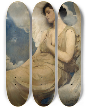Triptych art skateboard deck of Abbott Handerson Thayer Winged Figure by Abbott Handerson Thayer (1849-1921)