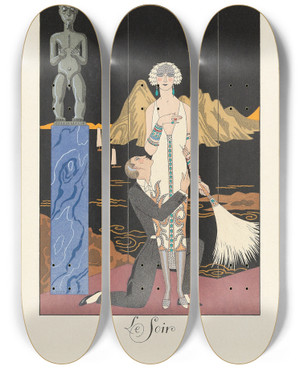 Triptych art skateboard deck of George Barbier Le Soir Evening by George Barbier (1882-1932)