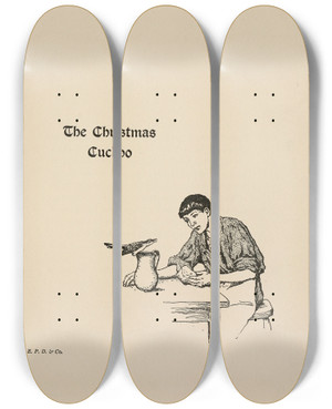 Triptych art skateboard deck of Katharine Pyle The Christmas Cuckoo by Katharine Pyle