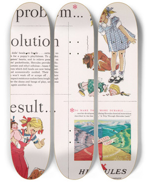 Triptych art skateboard deck of Hercules Incorporated Problem Solution Result Juneaugust by Hercules Incorporated (20-)