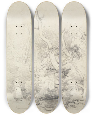 Triptych art skateboard deck of Cornelius Varley Tree Study by Cornelius Varley (1781-1873)