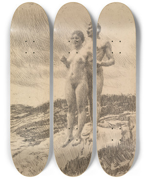 Triptych art skateboard deck of Anders Zorn The Two by Anders Zorn (1860-1920)