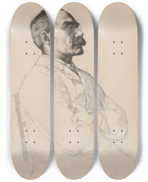 Triptych art skateboard deck of William Strang Sir Rudyard Kipling by William Strang (1859-1921)