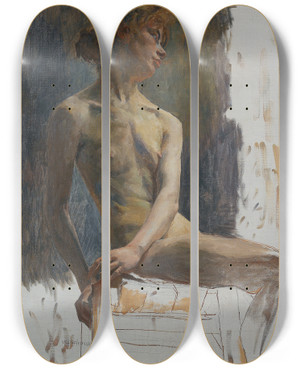 Triptych art skateboard deck of Carl Wilhelmson Study Of A Model by Carl Wilhelmson (1866-1928)
