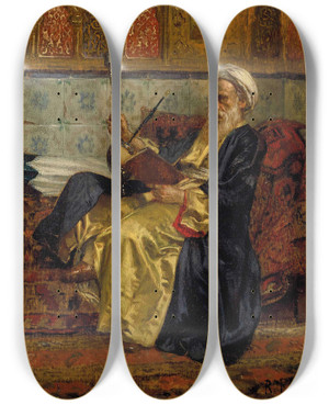 Triptych art skateboard deck of Rudolf Ernst An Arab Scholar by Rudolf Ernst (1854-1932)