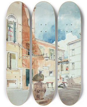 Triptych art skateboard deck of Miner Kilbourne Kellogg Venice by Miner Kilbourne Kellogg (1814-1889)