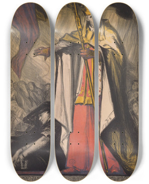 Triptych art skateboard deck of Charles Fouqueray Le Cardinal Mercier Protge La Belgique by Charles Fouqueray (1869-1956)