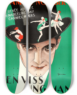 Triptych art skateboard deck of Eric Rohman A Certain Young Man by Eric Rohman (1891-1949)