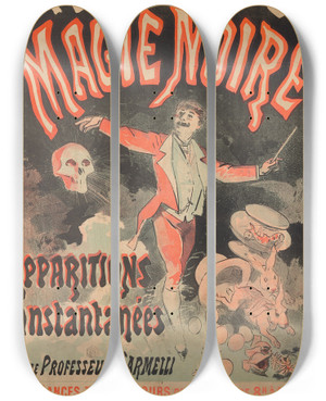 Triptych art skateboard deck of Jules Chret Muse Grvin Black Magic by Jules Cheret (1836-1932)