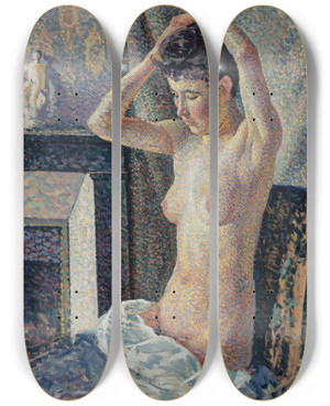 Triptych art skateboard deck of Maximilien Luce Nu Se Coiffant by Maximilien Luce (1858-1941)
