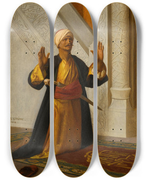 Triptych art skateboard deck of Jeanlon Grme At Prayer by Jean-Lon Grme (1824-1904)