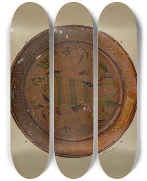 Triptych art skateboard deck of William L Antrim Pa German Dish_8 by William L Antrim