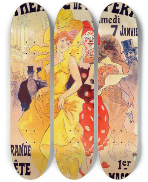 Triptych art skateboard deck of Jules Chret Bals De Lopra En 1899 by Jules Cheret (1836-1932)