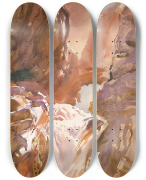 Triptych art skateboard deck of John Singer Sargent Mountain Torrent by John Singer Sargent (1856-1925)