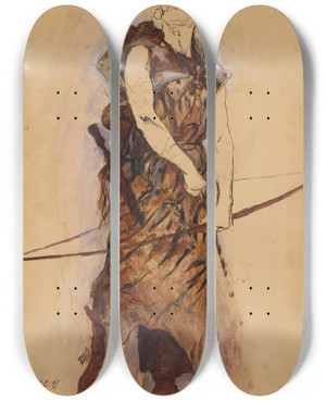 Triptych art skateboard deck of Fernand Cormon Chasseur by Fernand Cormon (1845-1924)