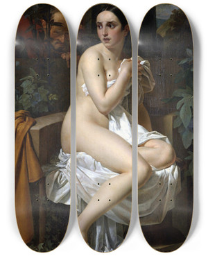 Triptych art skateboard deck of Pieter Van Hanselaere Susanna And The Elders by Pieter Van Hanselaere