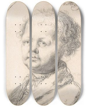 Triptych art skateboard deck of Frans Van Mieris The Elder Portrait Of A Young Boy by Frans Van Mieris The Elder (1635-1681)