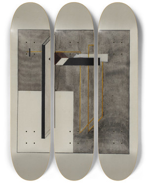Triptych art skateboard deck of El Lissitzky Study For Proun 4B by El Lissitzky (1890-1941)