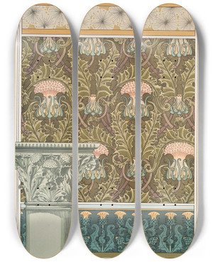 Triptych art skateboard deck of Maurice Pillard Verneuil Chardon 1 by Maurice Pillard Verneuil (1869-1942)