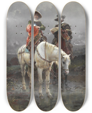 Triptych art skateboard deck of Cesare Auguste Detti A Cavalier On A White Horse by Cesare Auguste Detti (1847-1914)