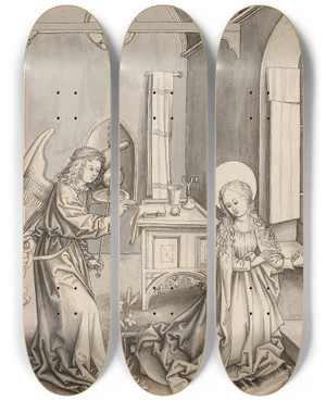 Triptych art skateboard deck of Jrg Schweiger The Annunciation by Jorg Schweiger (1470-1533)