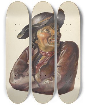 Triptych art skateboard deck of Walter Hochstrasser Tavern Bust by Walter Hochstrasser (20-)