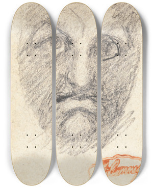 Triptych art skateboard deck of George Romney Male Head_1 by George Romney (1734-1802)