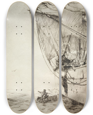 Triptych art skateboard deck of Arthur John Trevor Briscoe The Pilot by Arthur John Trevor Briscoe (1873-1943)