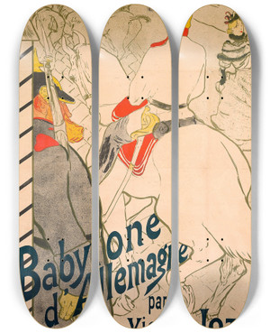 Triptych art skateboard deck of Henri De Toulouselautrec Babylone Dallemagne by Henri de Toulouse-Lautrec (1864-1901)