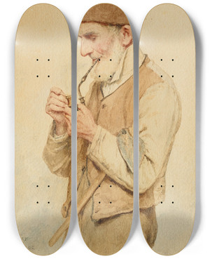 Triptych art skateboard deck of Albert Anker Bauer Eine Pfeife Anzndend by Albert Anker (1831-1910)