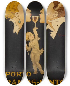 Triptych art skateboard deck of Ren Vincent Porto Ramospinto by Rene Vincent (1879-1936)