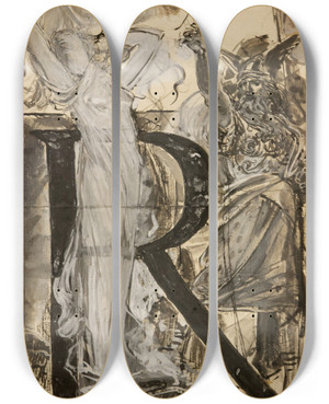 Triptych art skateboard deck of Lucolivier Merson Lettre Orne R by Luc-Olivier Merson (1846-1920)