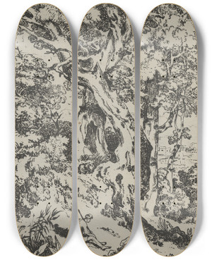 Triptych art skateboard deck of William Havell Landscape With A Seated Shepherd by William Havell (1782-1857)