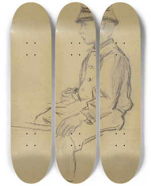 Triptych art skateboard deck of Otto Scholderer Studie Fr Den Eselreiter In Den Dnen by Otto Scholderer (1834-1902)