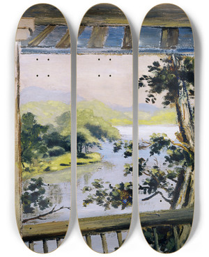 Triptych art skateboard deck of Louis Michel Eilshemius Balcony Delaware Water Gap by Louis Michel Eilshemius (1864-1941)