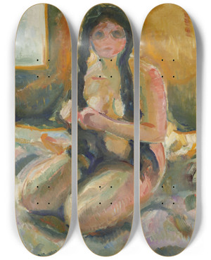 Triptych art skateboard deck of Edvard Munch Seated Nude by Edvard Munch (1863-1944)