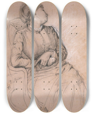 Triptych art skateboard deck of Ramon Mart I Alsina Antoinette by Ramon Marti I Alsina (1826-1894)