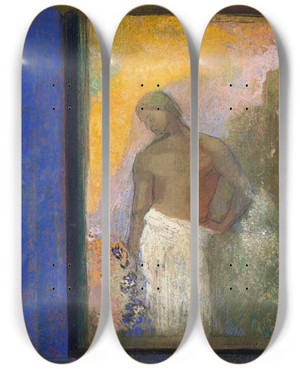 Triptych art skateboard deck of Odilon Redon Saint Jean by Odilon Redon (1840-1916)